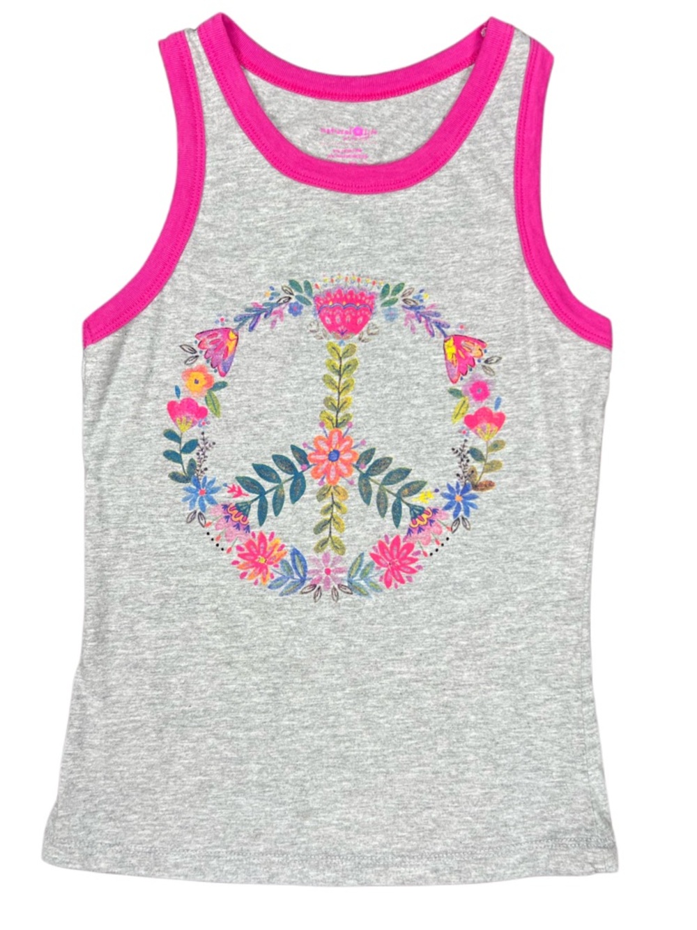 Natural Life Floral Peace Sign Tank Top Gray Pink Boho Sleeveless Women’s XS